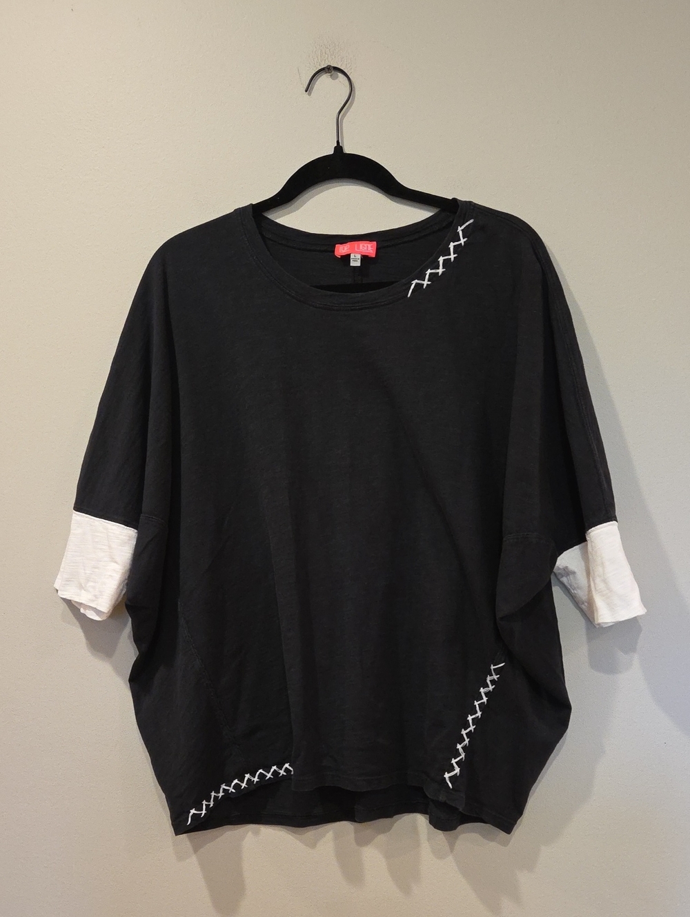 TOP LIGNE Oversized Bat Wing Top With Contrast Stitch Details